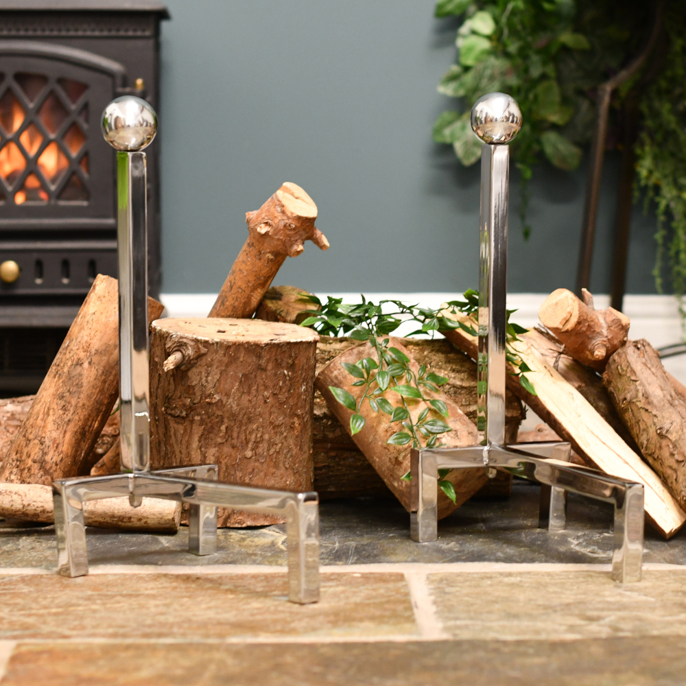 Polished Steel Contemporary Fire Dogs