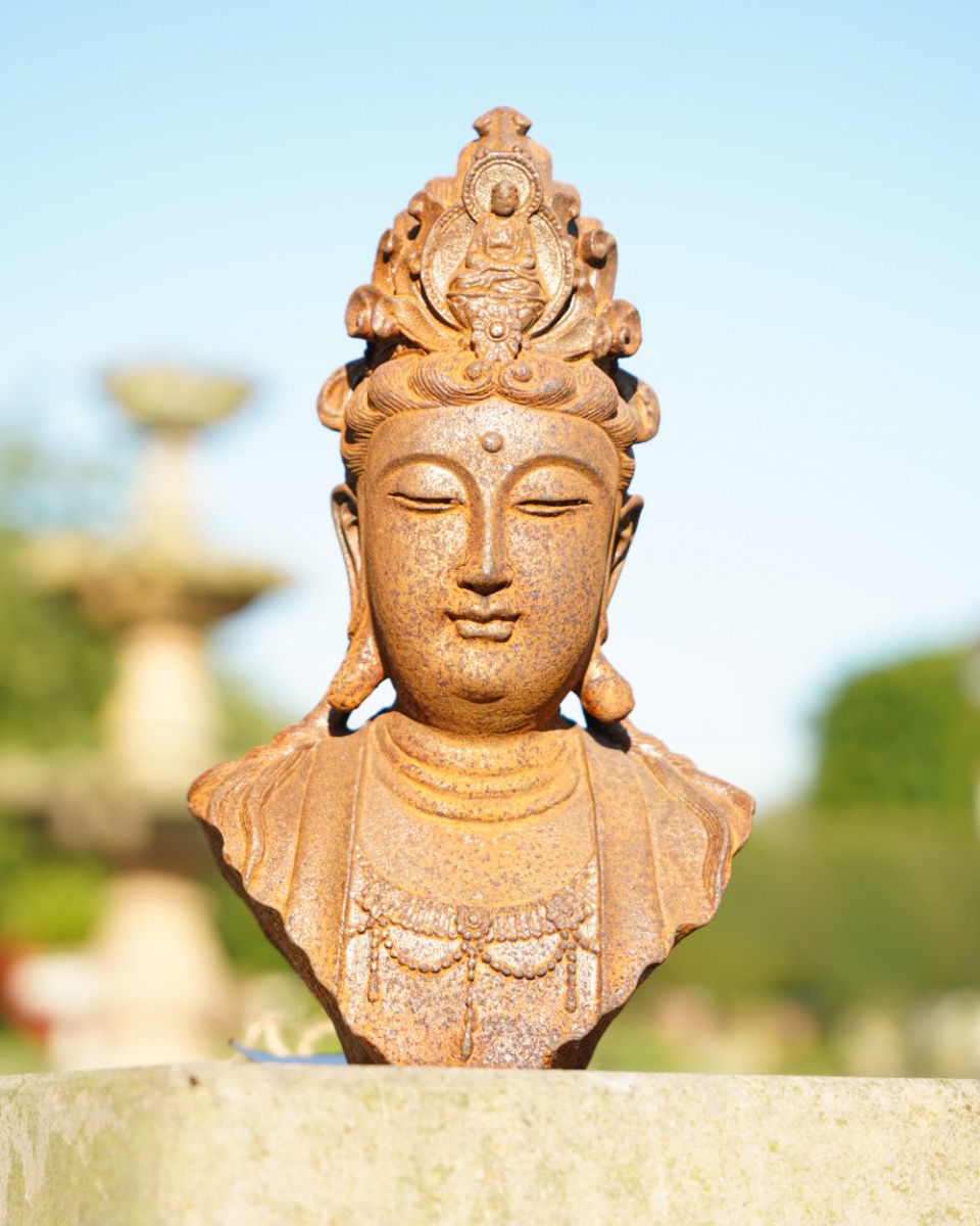 Rustic Cast Iron Buddha Garden Bust
