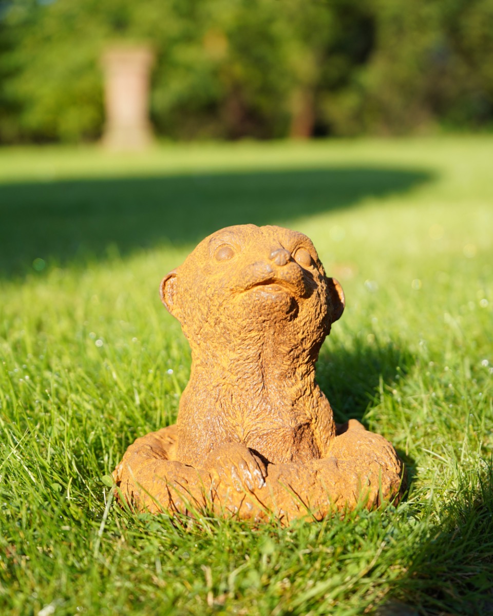 Rustic Cast Iron Peering Meerkat Garden Sculpture