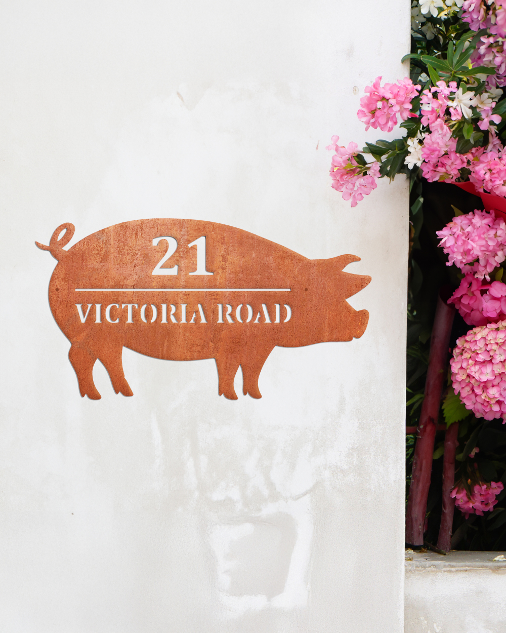 Rustic Steel Pig House Name & Number…