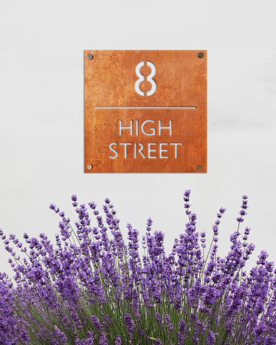 Contemporary Rustic Square House Name & Number Sign - 20cm