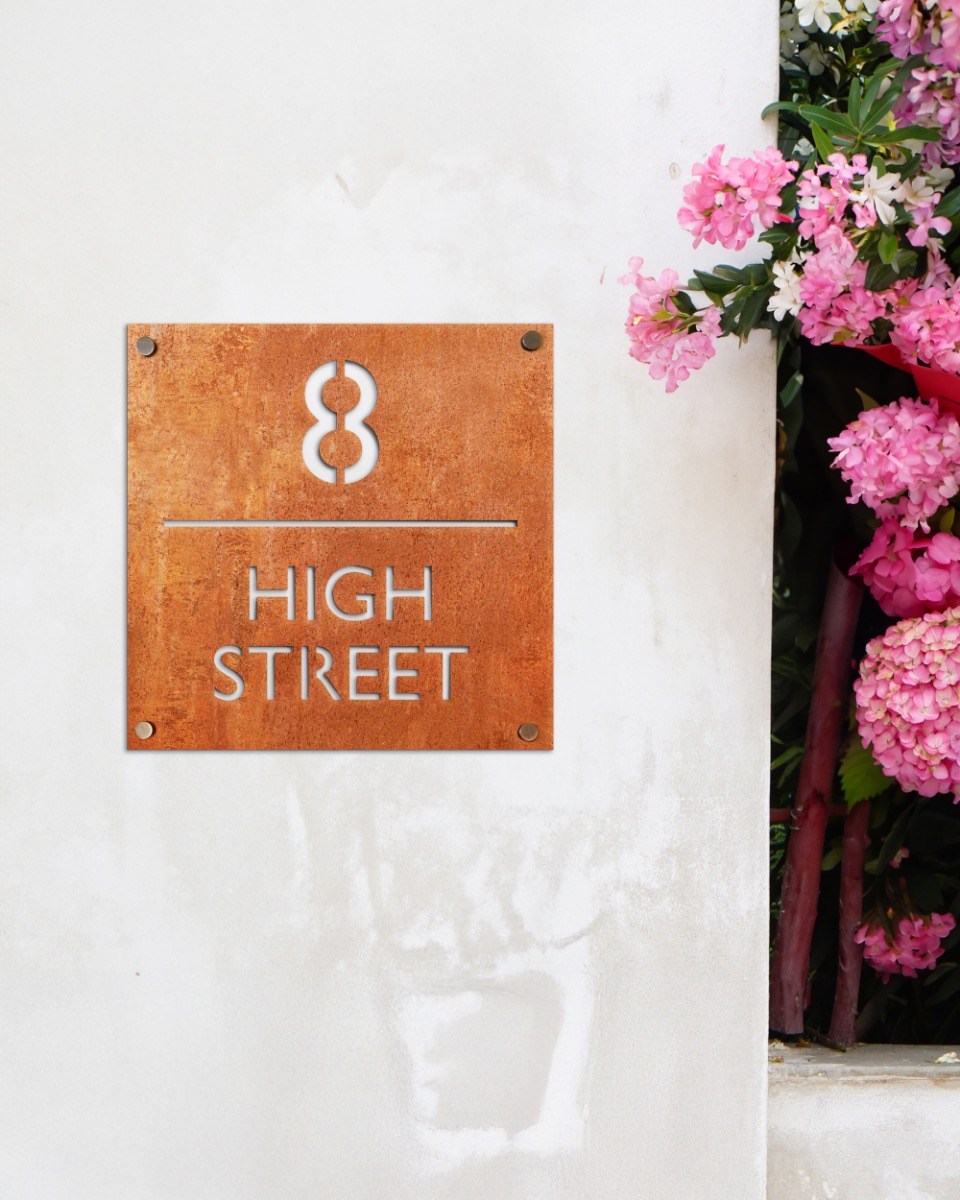 Contemporary Rustic Square House Name & Number Sign - 30cm