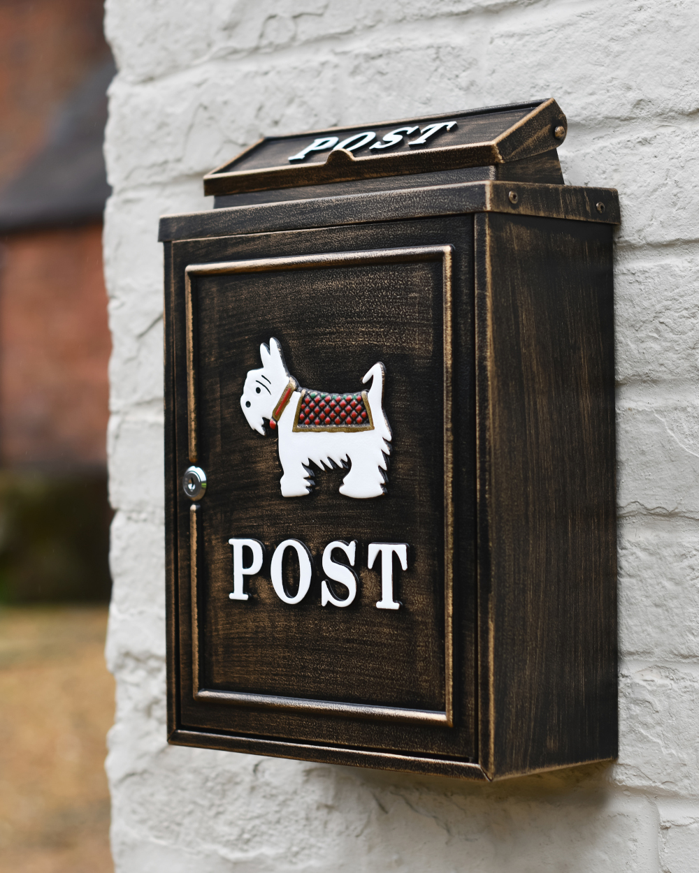 Scottish Terrier Motif Antique Bronze Wall Mounted Post Box