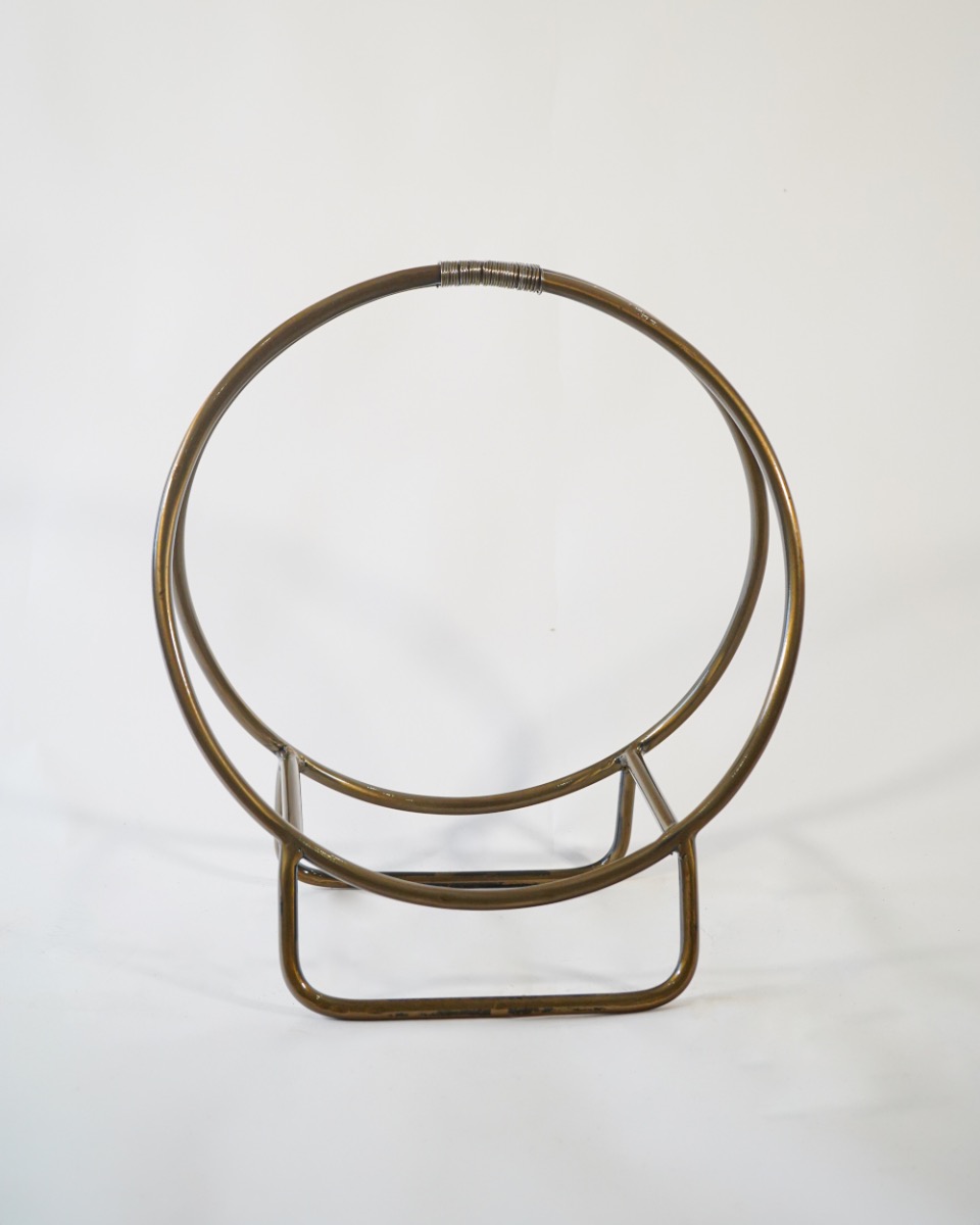 Small Antique Brass Rounded Contemporary Fireside Log Basket