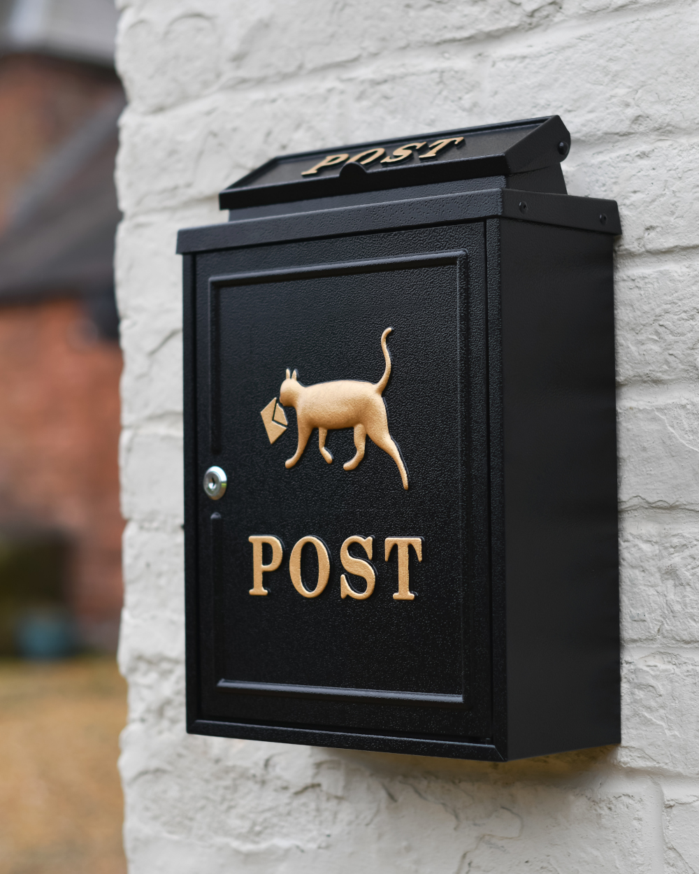 'The Posties Cat' Motif Black Wall Mounted Post Box