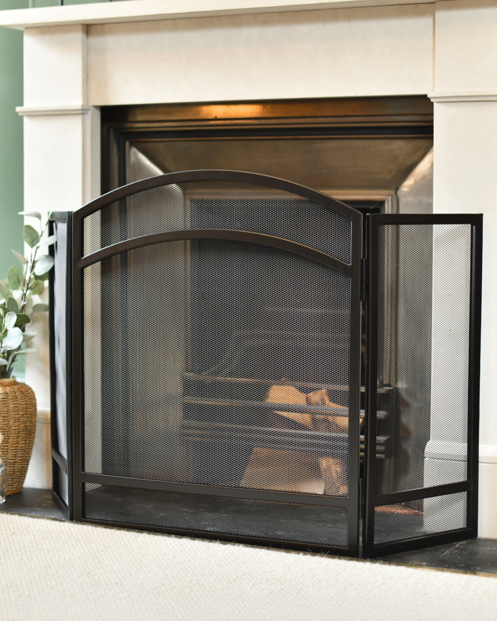 Traditional Black 'Roston' Three Fold Fireguard