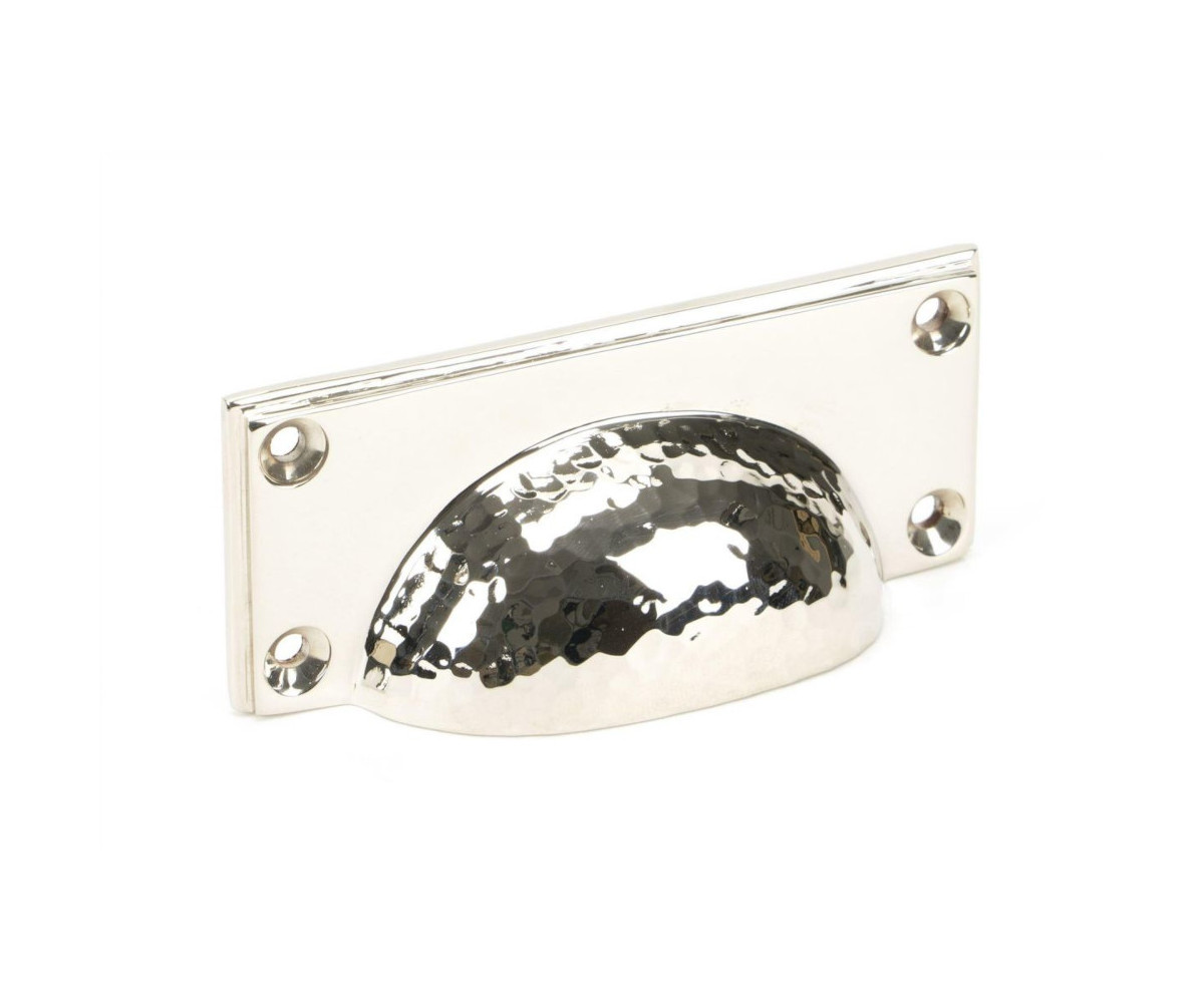 Traditional Polished Nickel Rectangular Drawer Pull with Curved Hammered Ha…