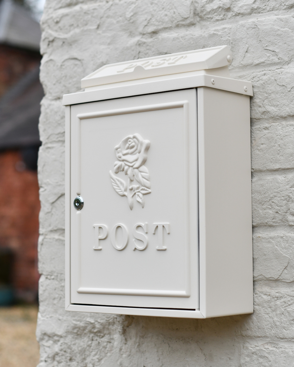 Traditional Rose Motif Cream Post Box