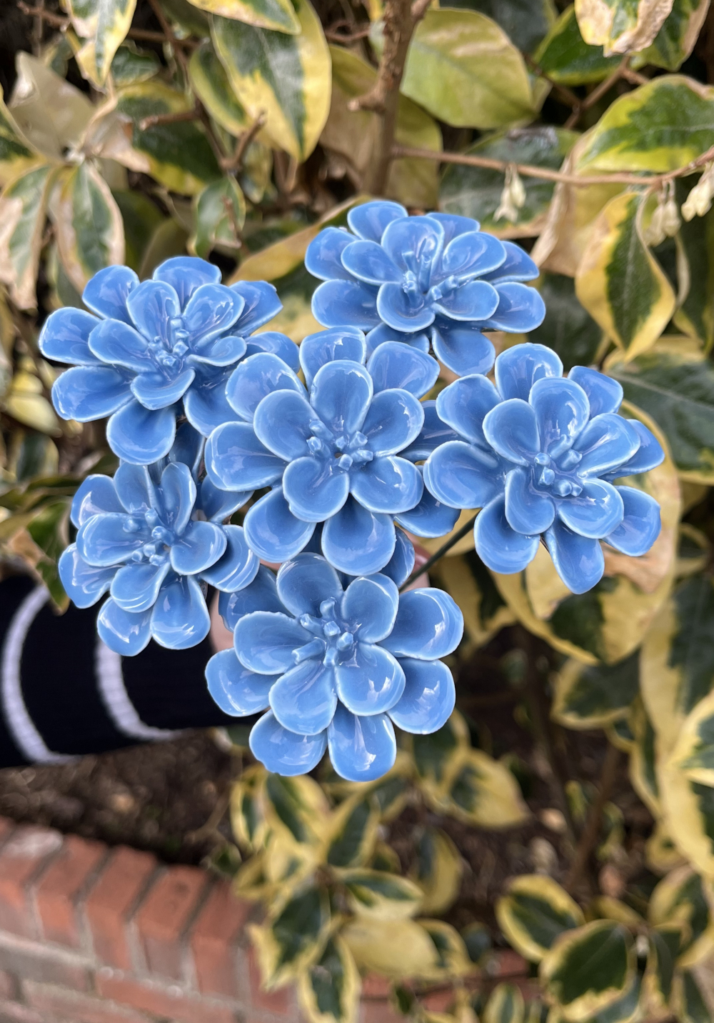 Set Of Six Blue Magnolia Ornate Ceramic Flower Decoration