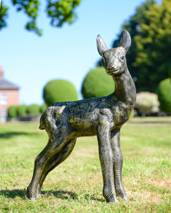 Cast Aluminium Black & Gold Standing Fawn Sculpture - 61cm