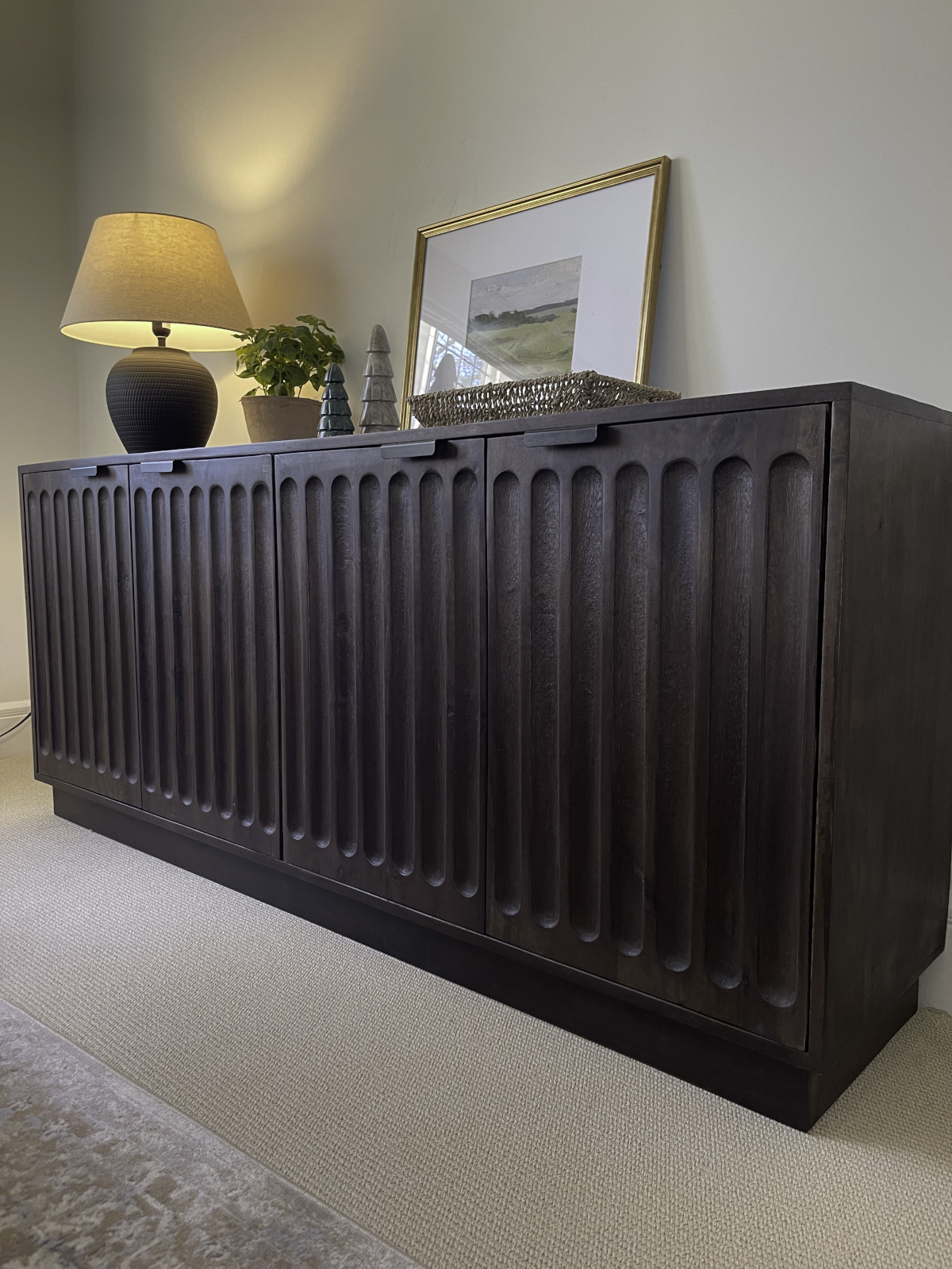 Four Door Polished Dark Mango Wood Sideboard