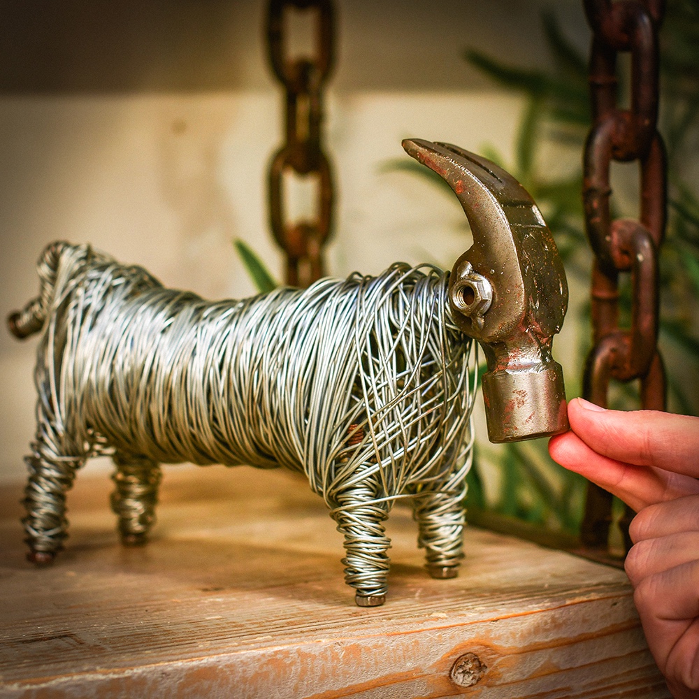 'Magnus' The Grazing Bull Scrap Metal Art Sculpture - 18cm