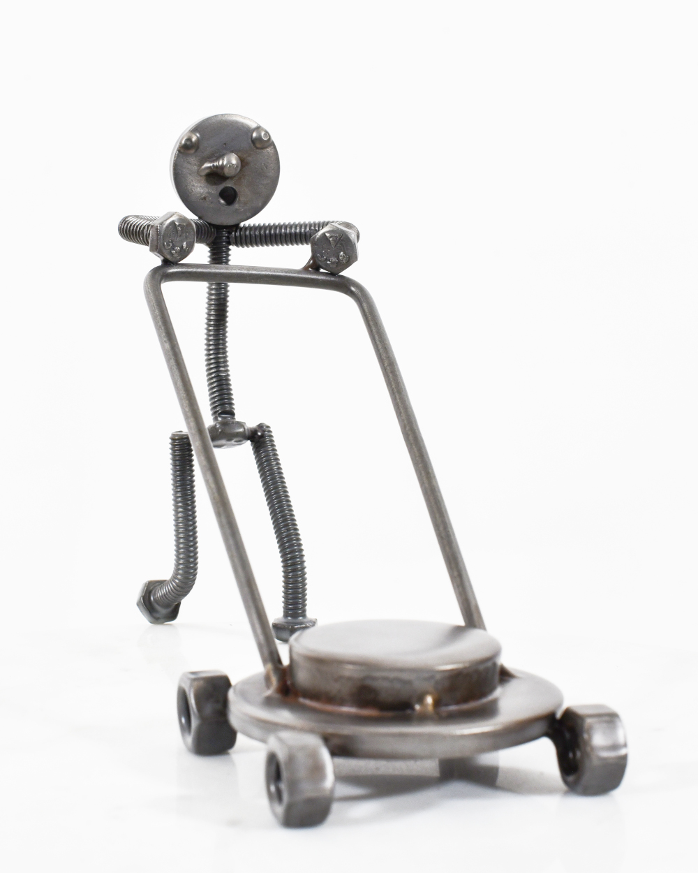 Person Mowing The Lawn Scrap Metal Art Sculpture - 13cm