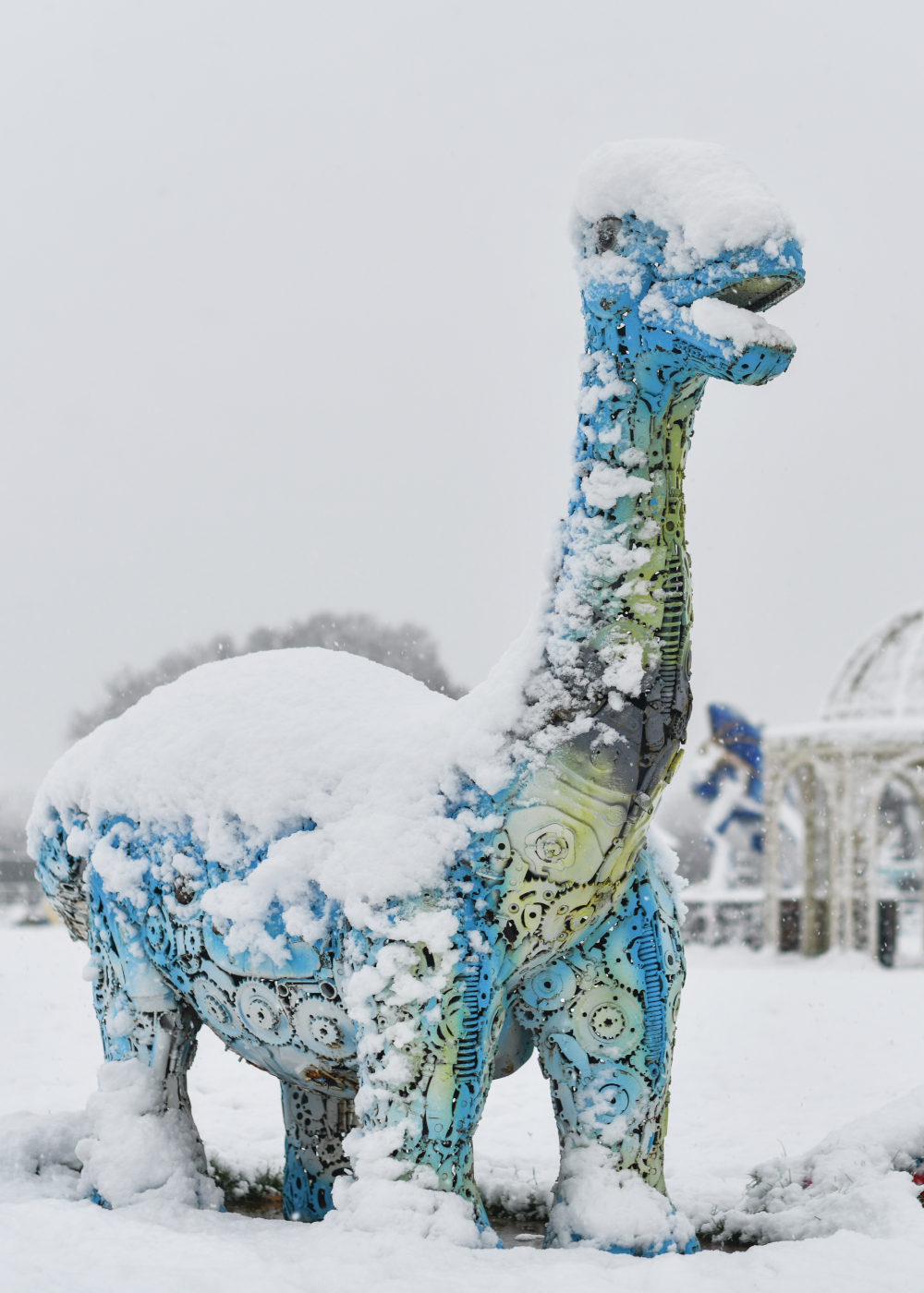 Recycled Metal Parts 'Dippy' The Blue Diplodocus Sculpture