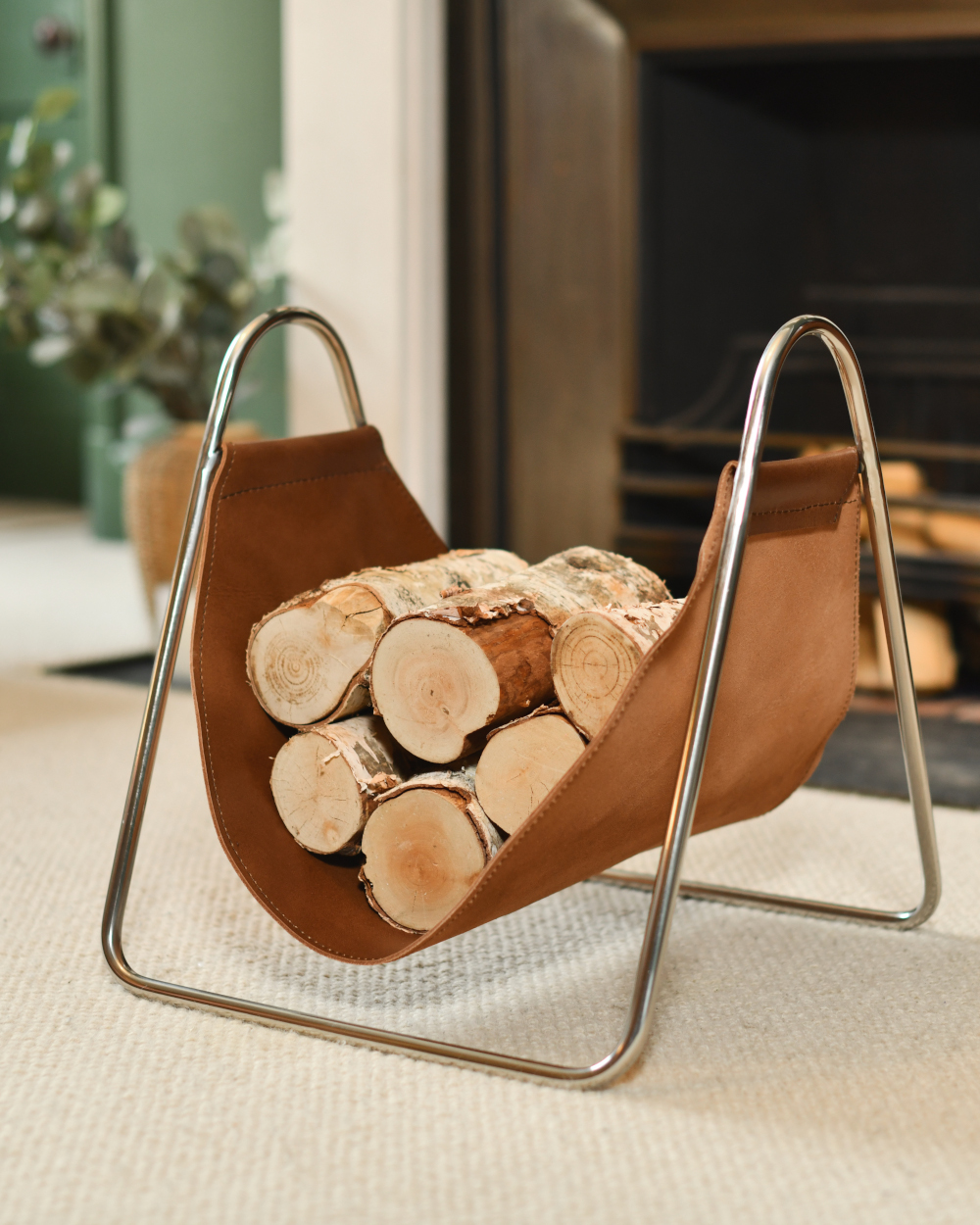 Contemporary 'Marrone' Cradle Steel Log Holder