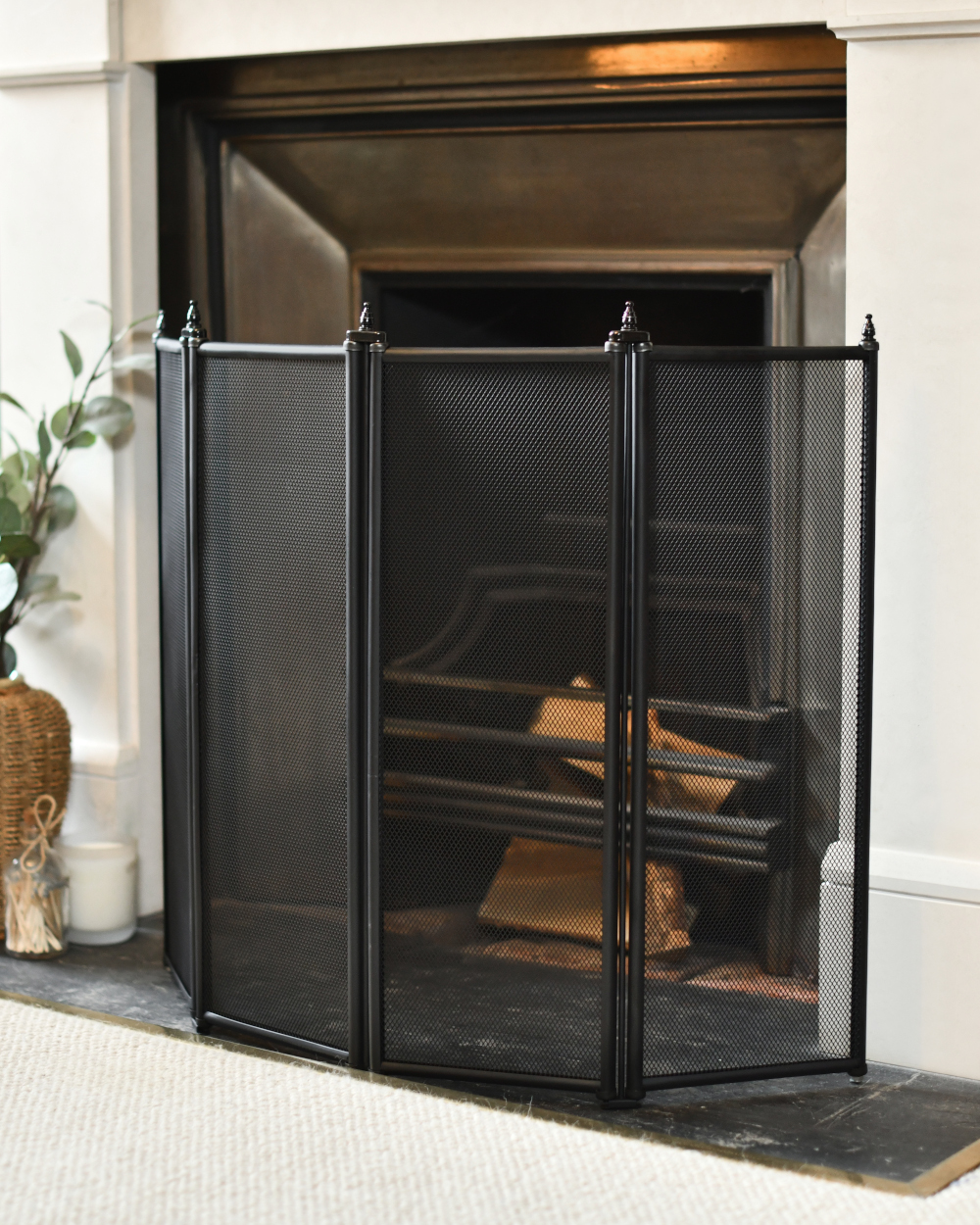 Tall Black Four Fold 'Hambleton' Fire Guard