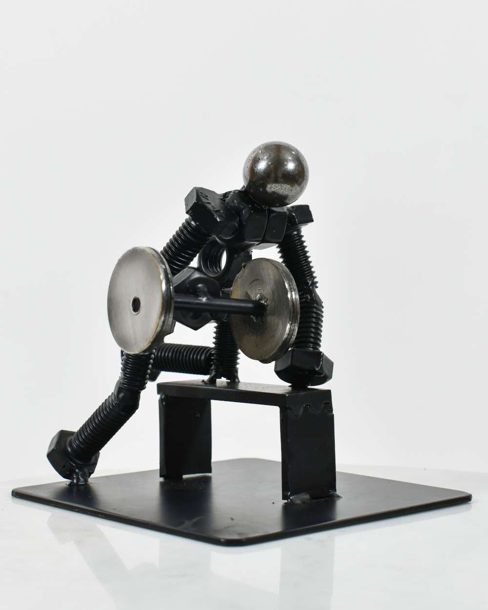 The Dumbbell Row Scrap Metal Art Sculpture - 16cm