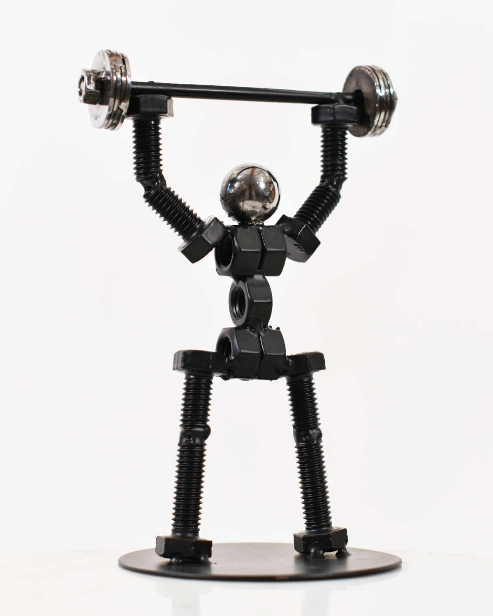 The Over Head Press Scrap Metal Art Sculpture - 21cm