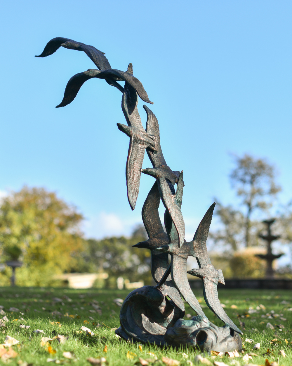 Verdigris Cast Aluminium 'The Flock Of Birds' Sculpture