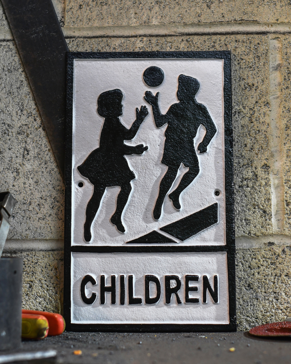 'Children Playing' Cast Iron Information Sign - 30cm