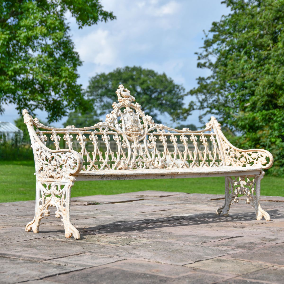 Cream Cast Iron Gothic Three Seat Be…