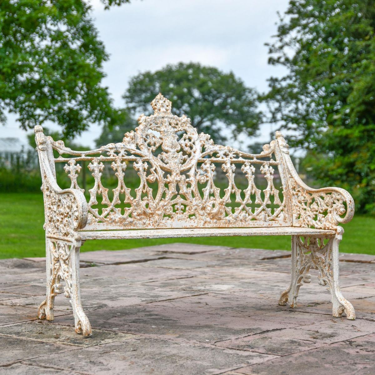 Cream Cast Iron Gothic Two Seat Benc…