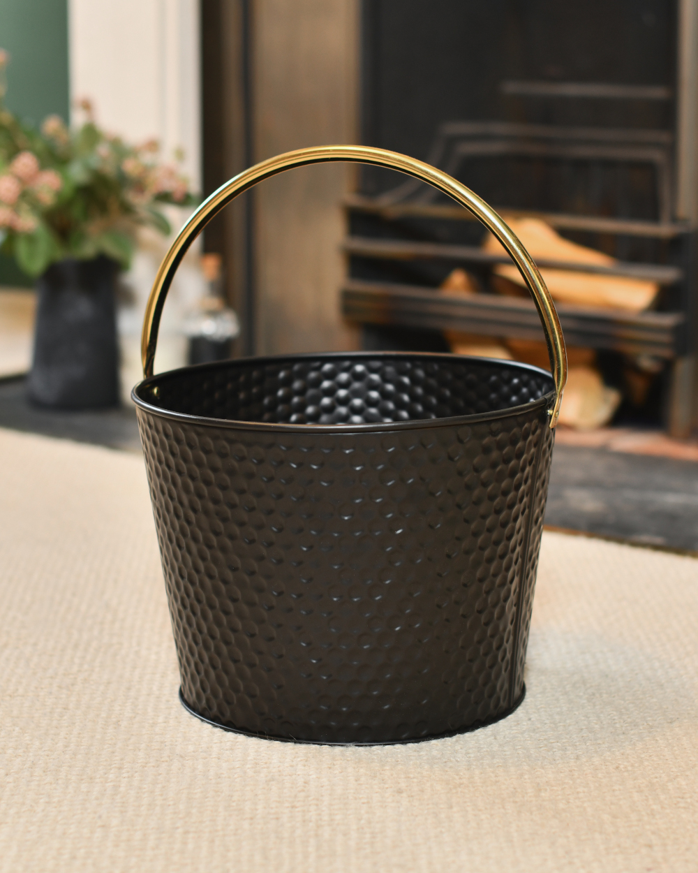 Steel 'Fossetta' Dimpled Black & Gold Log Basket - 31cm