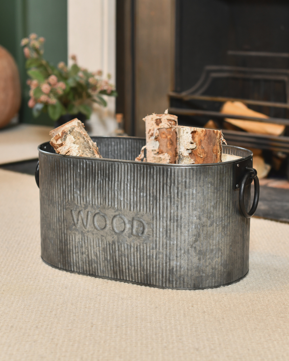 Ribbed 'Farnhill' Natural Steel Log Basket - 48cm