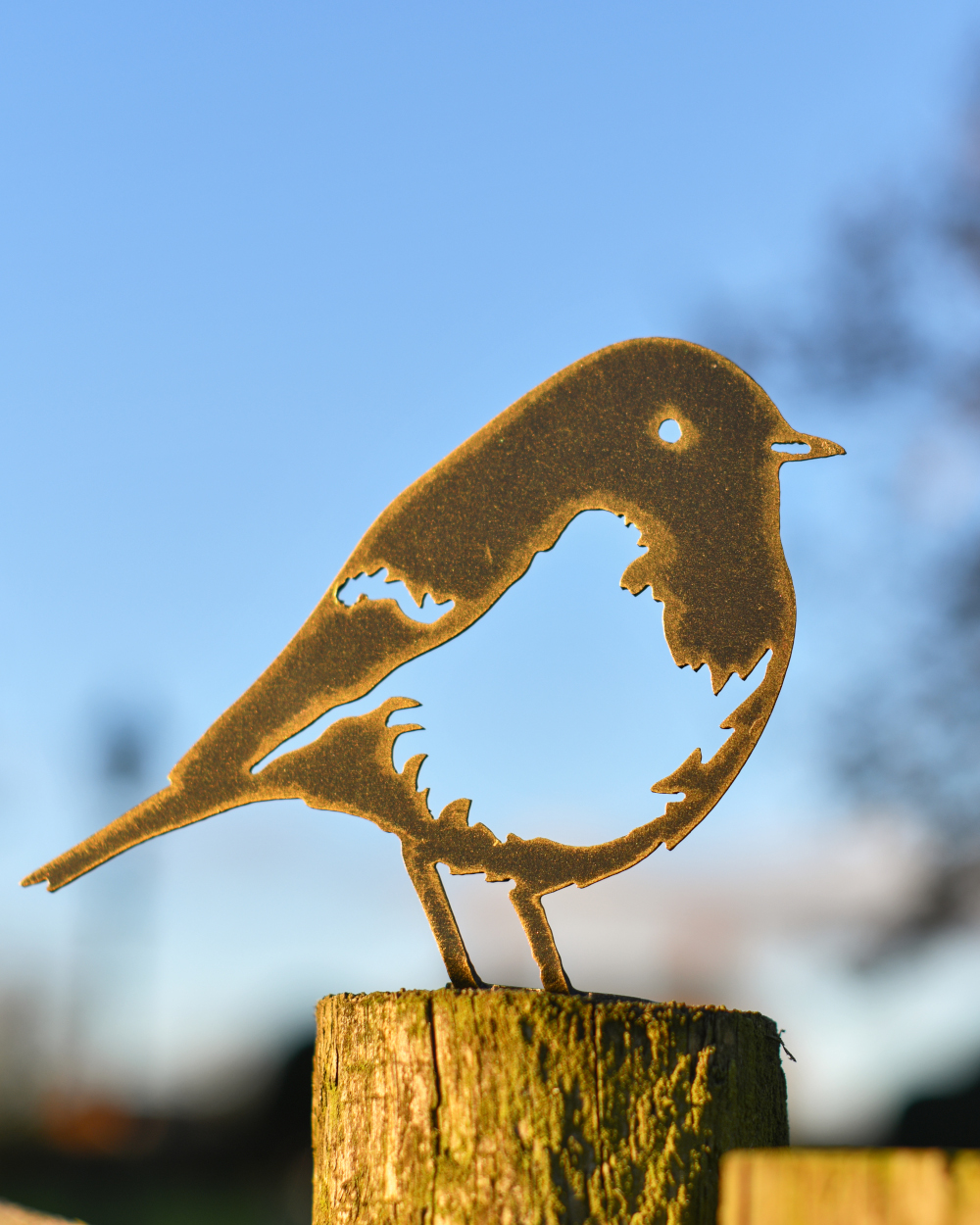 Steel Black & Gold Robin Fence Topper - 18cm