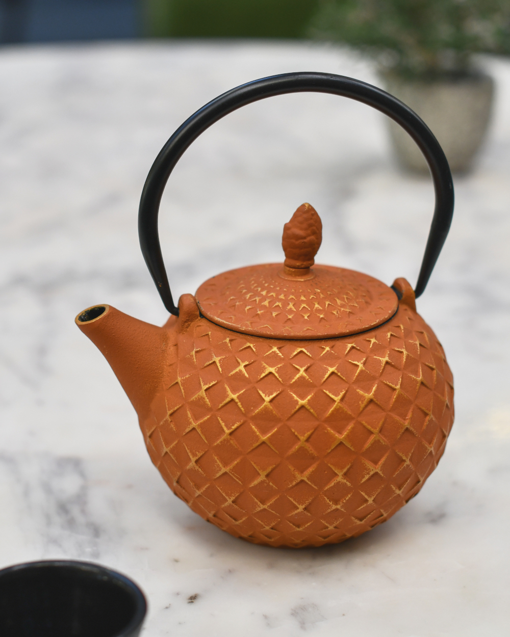 Traditional Cast Iron 'Orenji' Japanese Vibrant Orange Teapot