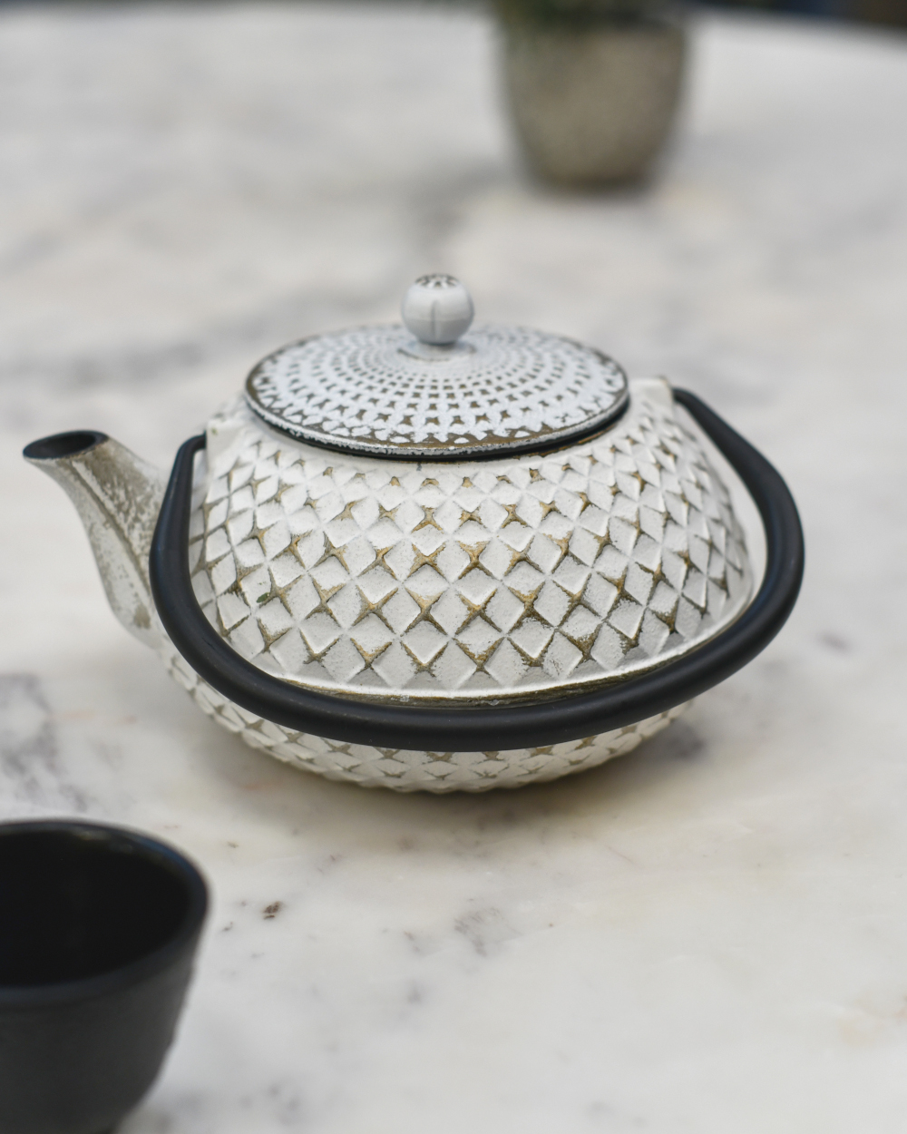 Traditional Cast Iron 'Sobokuna' White Japanese Teapot - 0.9L