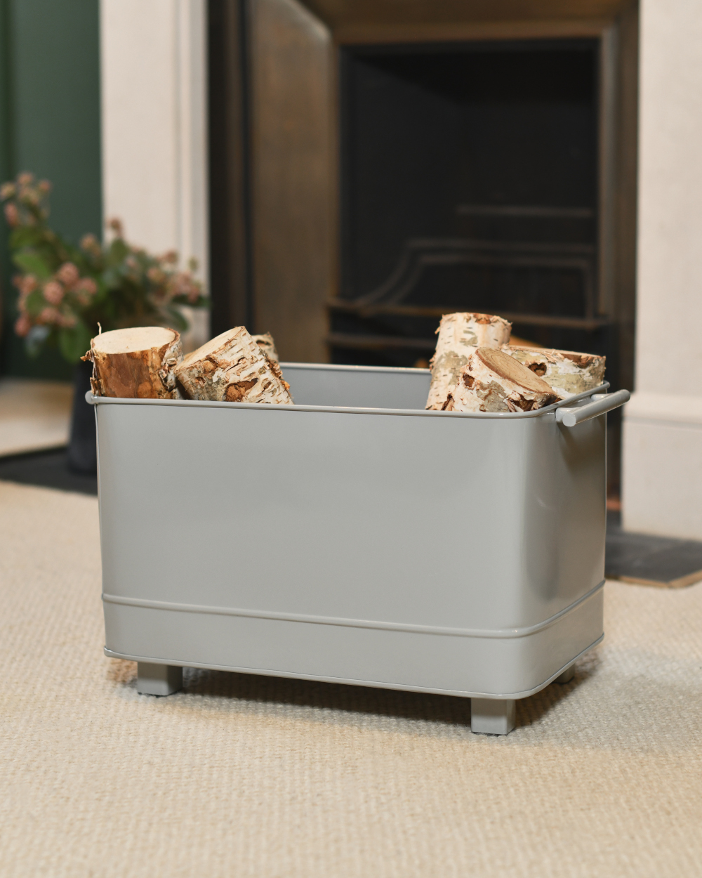 Traditional Iron 'Scotney' Grey Log Basket - 47cm