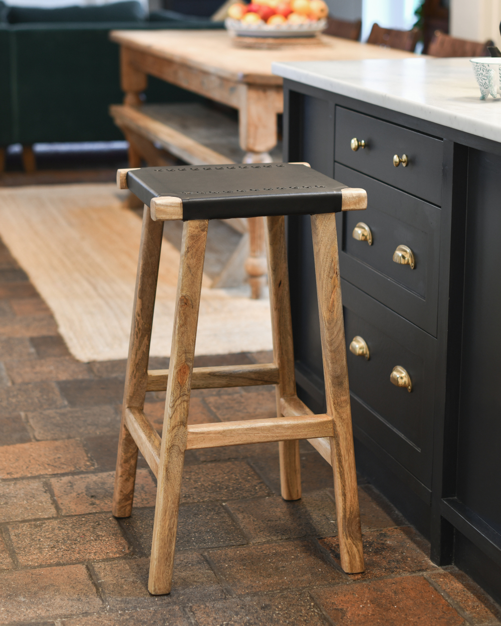 Traditional Nordic Black Leather Bar Stool