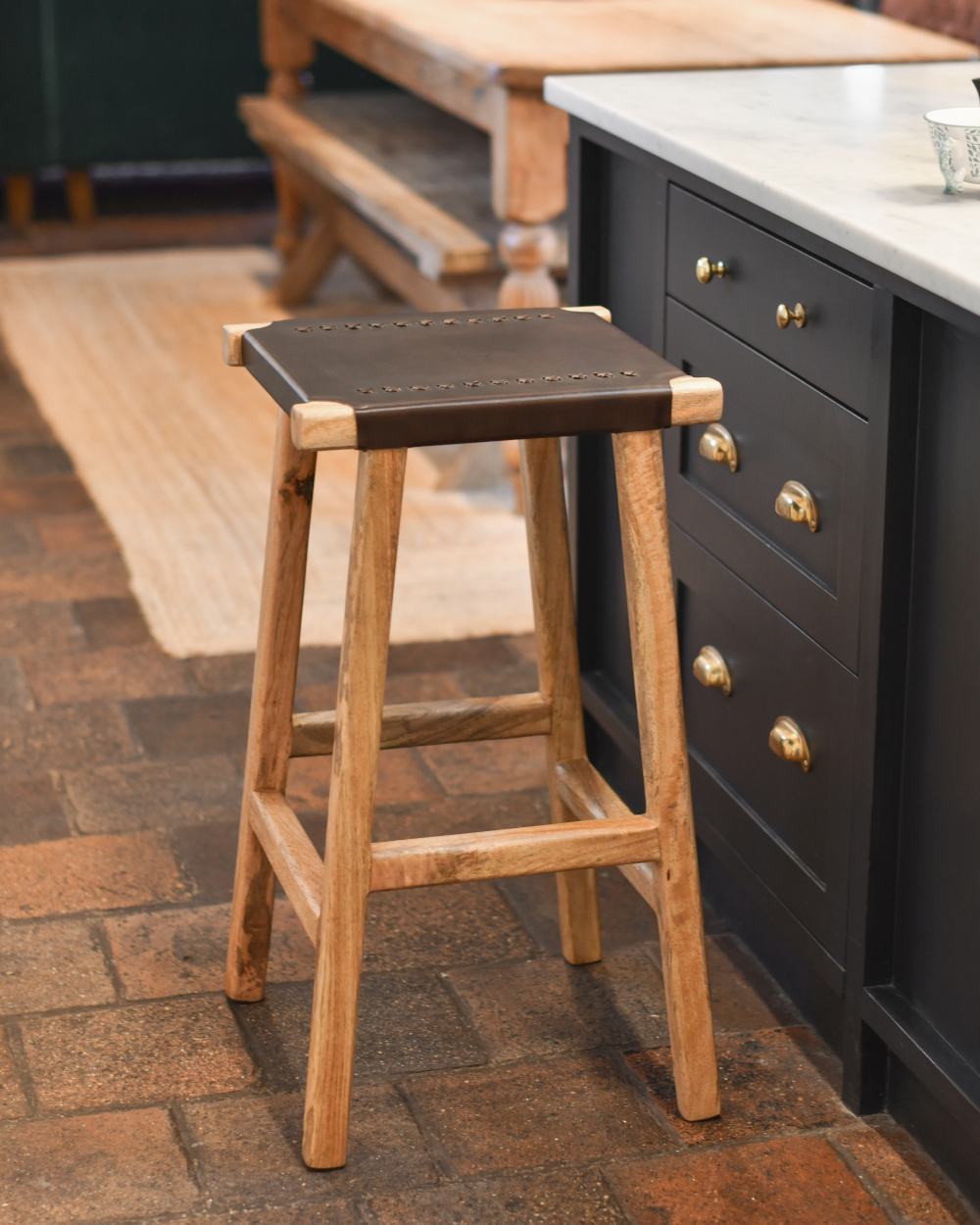 Traditional Nordic Tan Leather Bar Stool