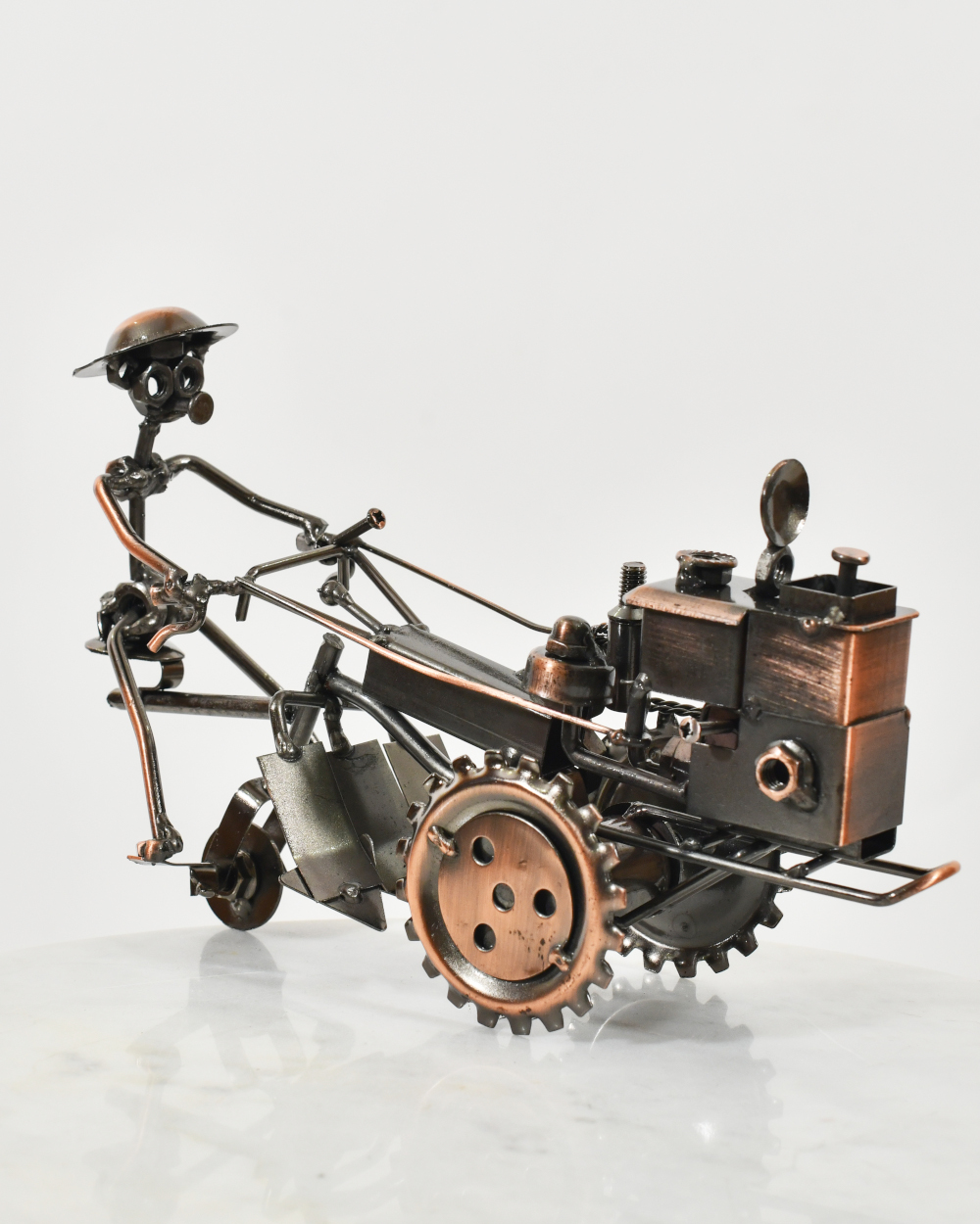 Traditional Pulley Tractor Scrap Metal Art Sculpture - 15cm