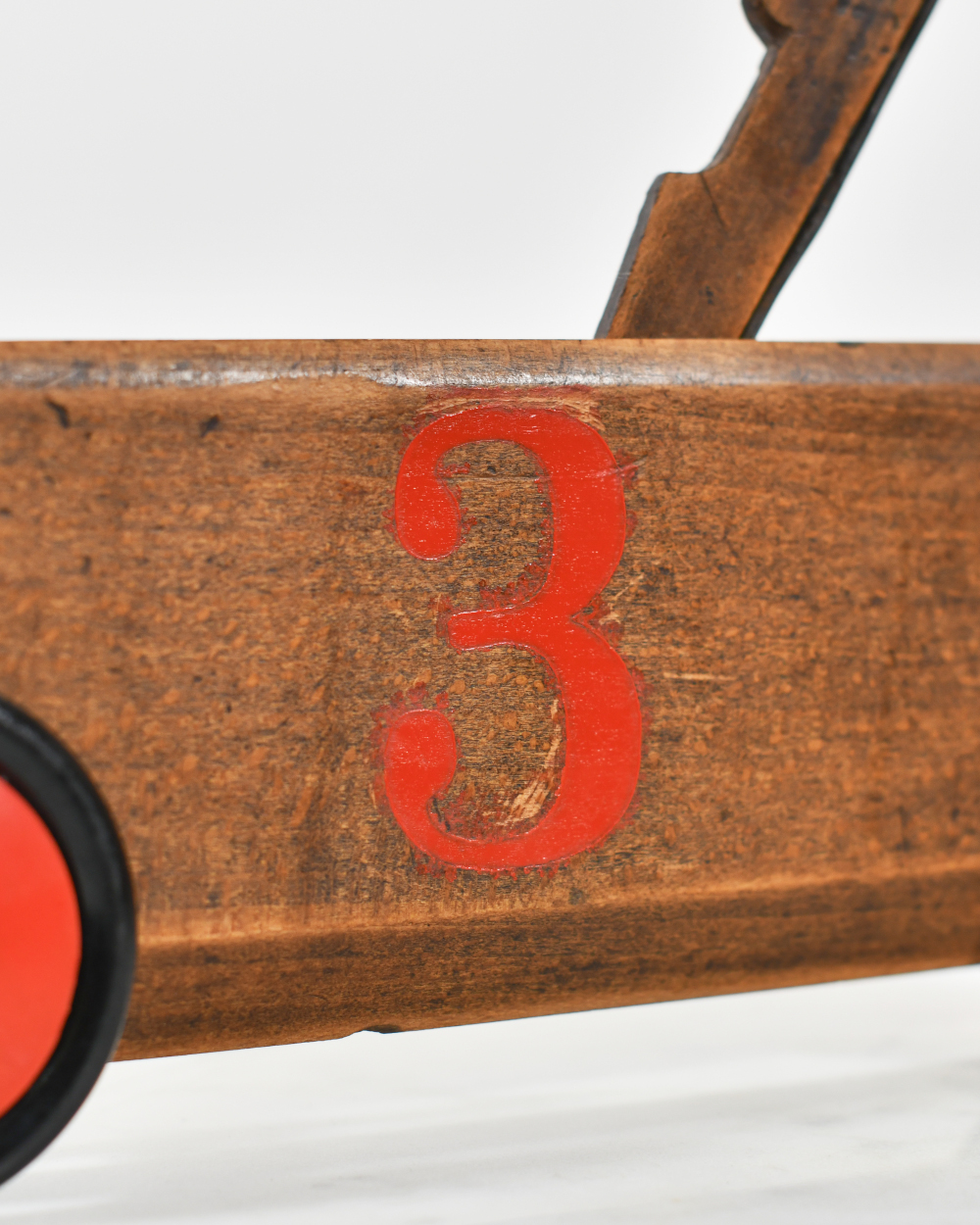 Close Up Of The Number On The Vintage Wooden Race Car