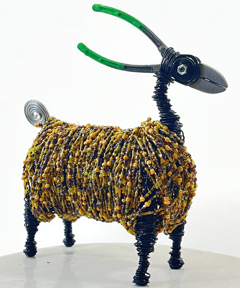 'Albert' The Beaded Goat Scrap Metal Art Sculpture - 27cm