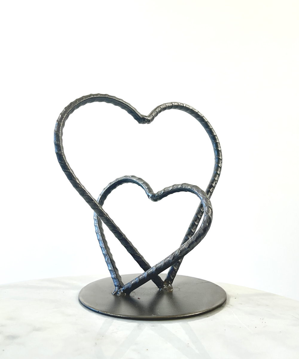 'Aloha' Two Hearts Scrap Metal Art Sculpture - 15cm