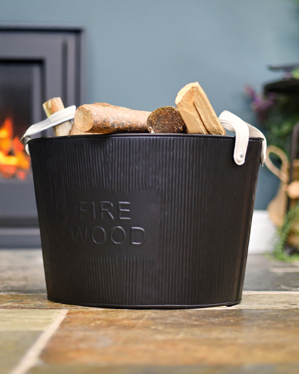 'Fire Wood' Large Black Steel Log Ba…