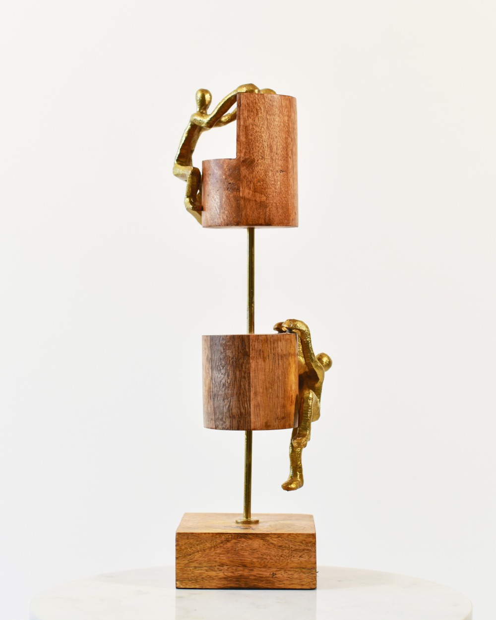 Aluminium & Wood 'Reaching New Heights' Sculpture - Gold