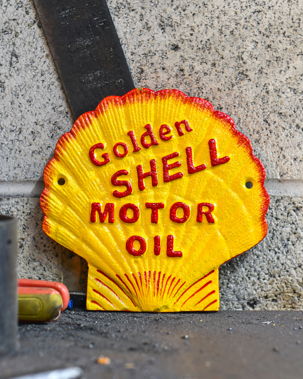 'Golden Shell Motor Oil' Cast Iron Automobilia Sign - 17cm