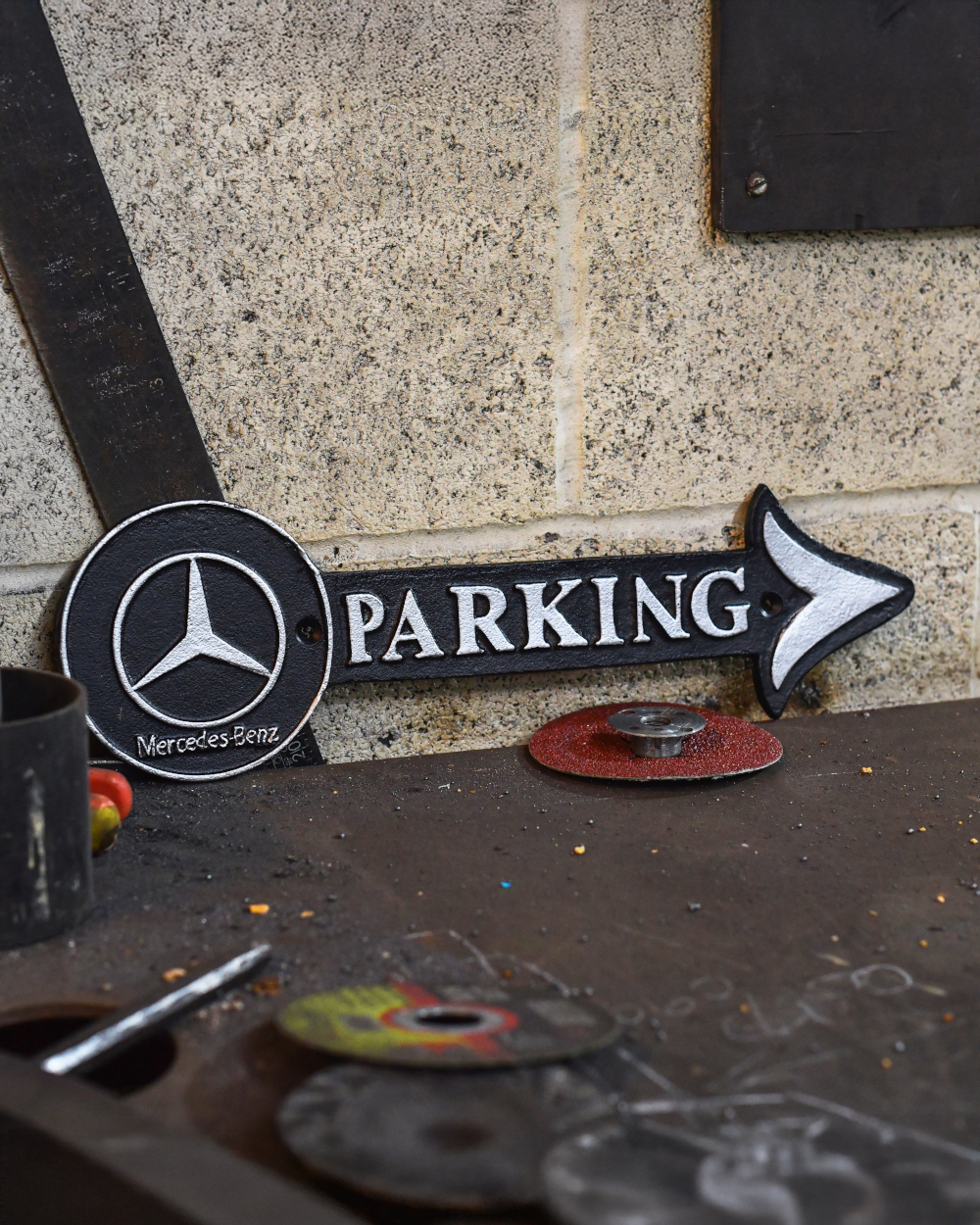Mercedes-Benz Parking Cast Iron Automobilia Sign Details