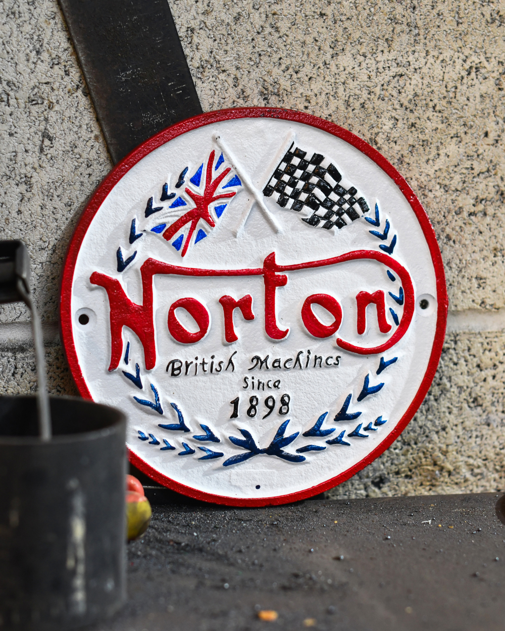 Norton British Motorbikes Cast Iron Automobilia Sign In The Workshop