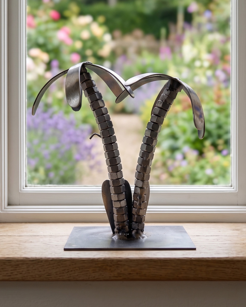 'Rustic Palms' Scrap Metal Art Sculpture - 17cm