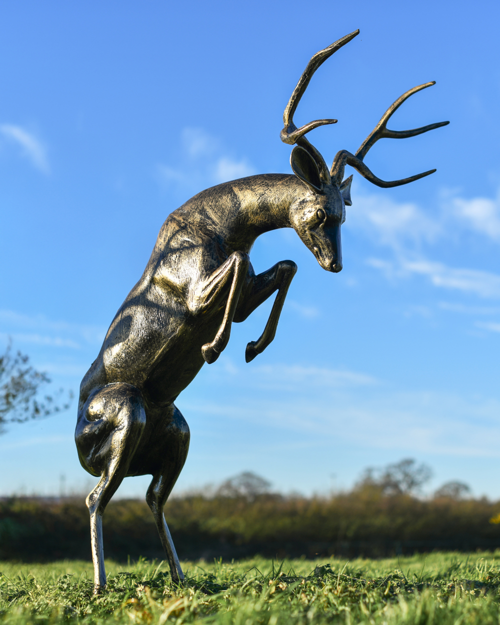 Cast Aluminium 'Spruce' The Black & Gold Rutting Buck Garden Sculpture