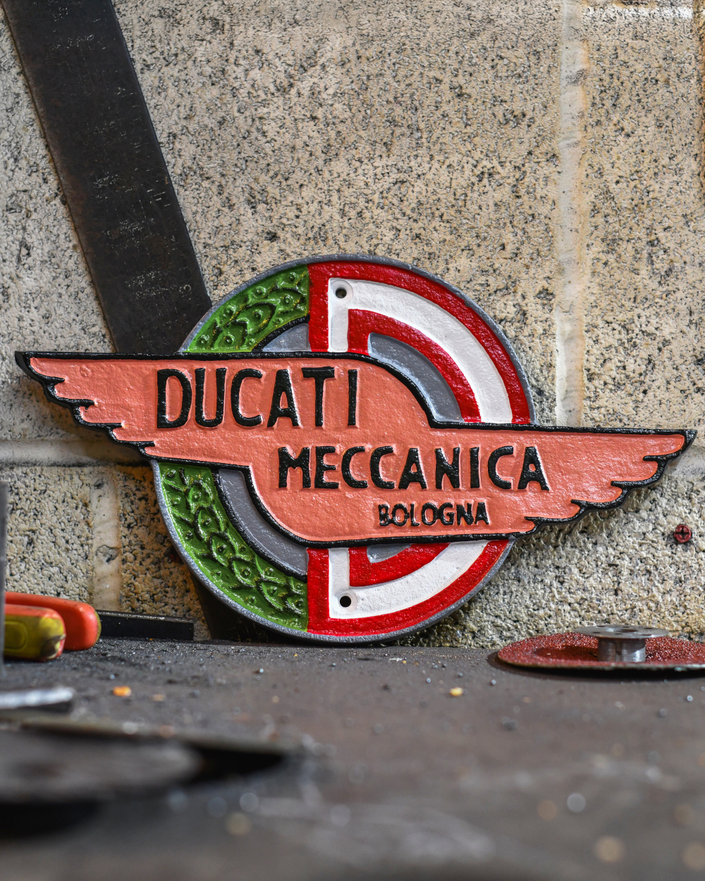 Traditional 'Ducati Motorcycles' Cast Iron Automobilia Sign - 33cm
