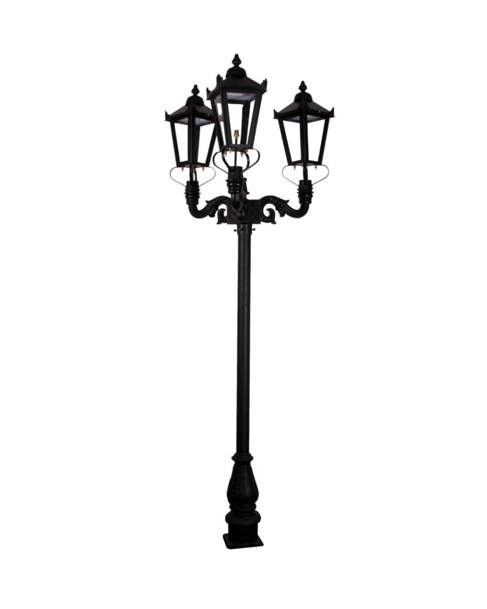 Traditional Triple Headed Lamp Post With Scroll Bracket