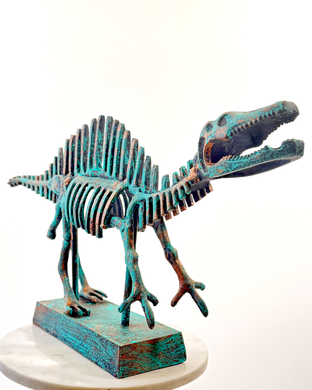 Cast Aluminium Verdigris Dinosaur Skeleton Sculpture - 63cm