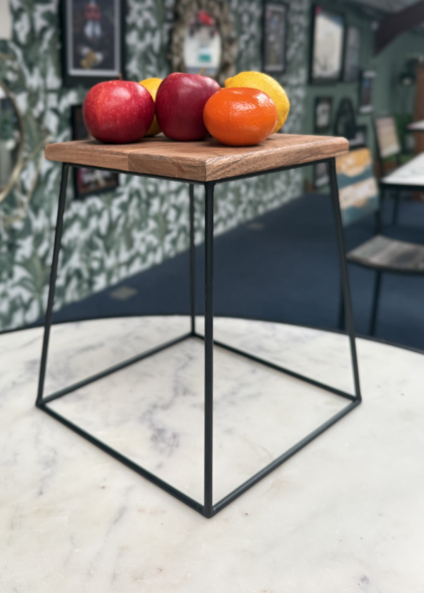 Contemporary 'Madera' Mango Wood & Wrought Iron Tier Stand - 27cm