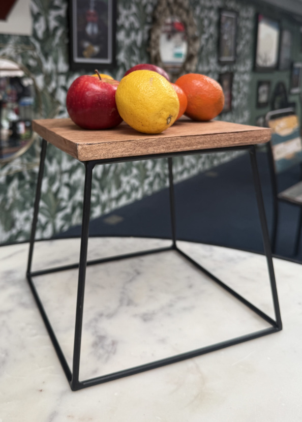 Contemporary 'Madera' Mango Wood & Wrought Iron Tier Stand - 22.5cm